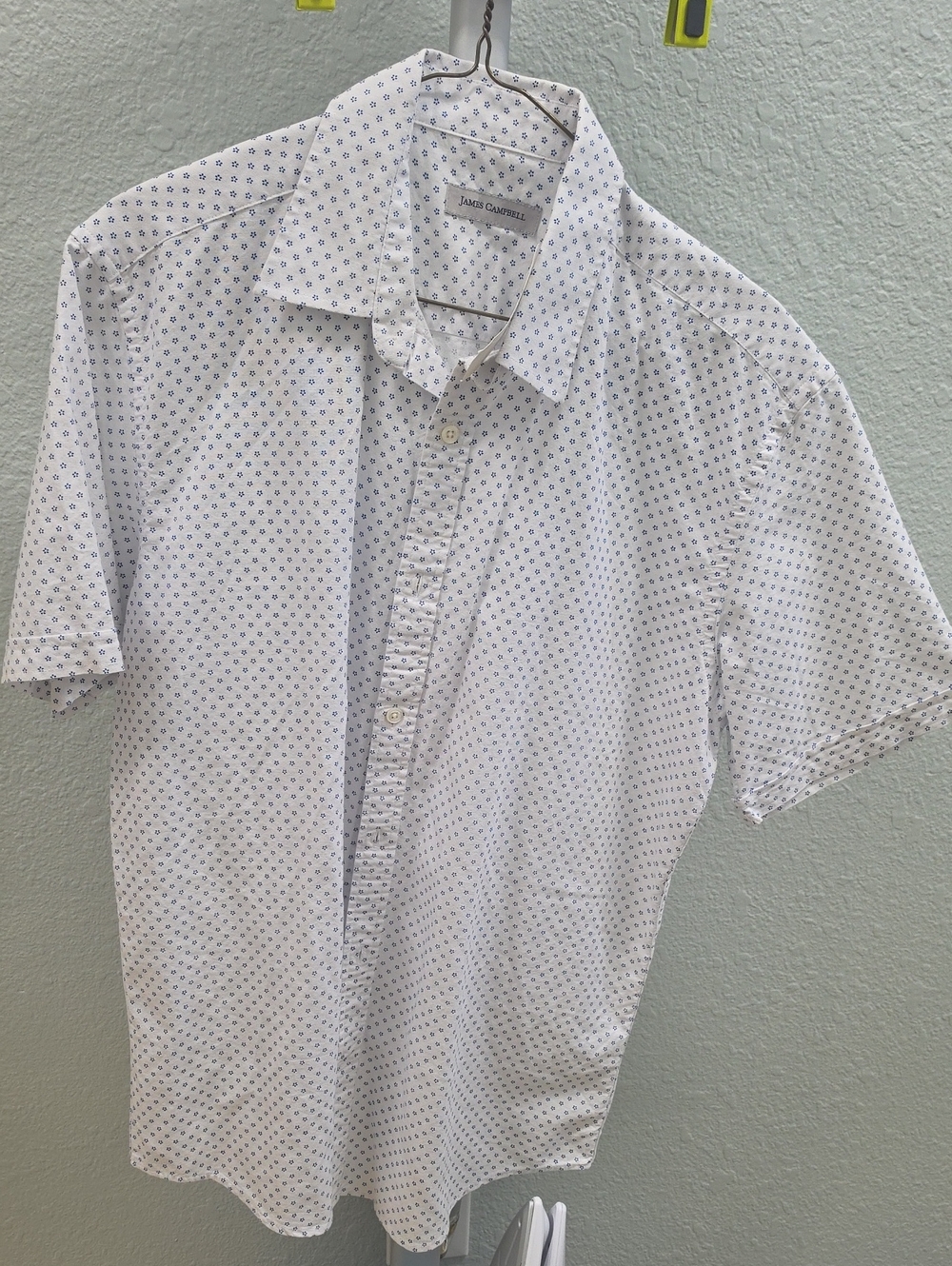 James Campbell White Short-Sleeve Shirt with Blue Micro Print